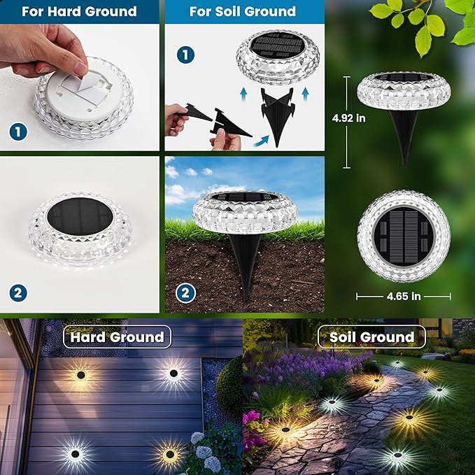 6-Pack In-Ground Solar Lights, Flat LED Walkway
