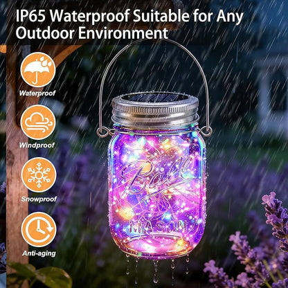 VOOKRY 12 Pack Solar Mason Jar Lights, 30 LED Mason Jar Lids Waterproof Firefly Fairy String Lights with 12 Hangers(No Jars), for Outdoor Patio Garden Yard Lawn Party Wedding Decoration - Multicolor