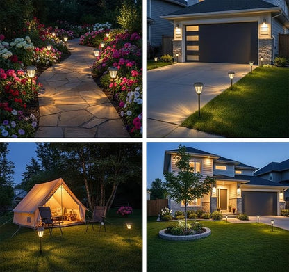 XMCOSY+ Solar Lights Outdoor 10/25 LM LED with 2 Lighting Modes, Solar Garden Lights Glass and Metal, IP65 Waterproof Solar Powered for Yard Pathway Walkway Driveway Patio (6 Pack, Warm White)