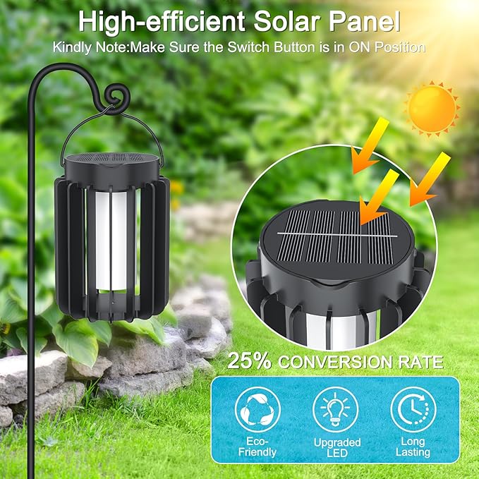 Solar Lanterns Outdoor Lights 2 Pack, Upgraded Flickering Flames Hanging Solar Lights for Outside, Solar Powered Lantern Waterproof, Lanterns Decorative for Yard Patio Garden Decor