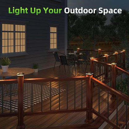 Post Cap Lights Outdoor 4pack, Waterproof Fence Post Solar Lights for 4x4 5x5 6x6 Wood/Vinyl Posts, Black Solar Deck Post Lights with 2 Color Modes Decorate Garden Patio Porch Backyard