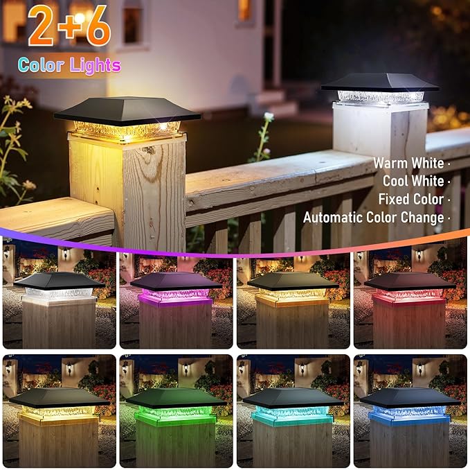 Viewsun 12 Pack Solar Post Cap Lights, Outdoor Fence Solar Powered Cap with 4 Lighting Modes Waterproof Light Decorative for Deck Patio or Garden Decor, Fits 4x4 Wood Vinyl Posts