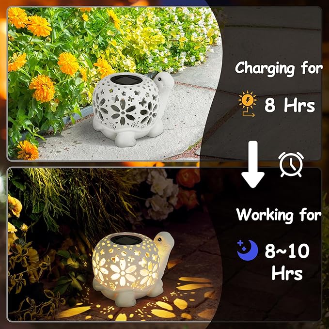 LESES Solar Lantern Lights, Turtle Outdoor Lantern with LED Garden Light, Decorative Lanterns Table Lamp for Patio Yard Garden Decor Outside Clearance Gifts for Birthday Grandma - White