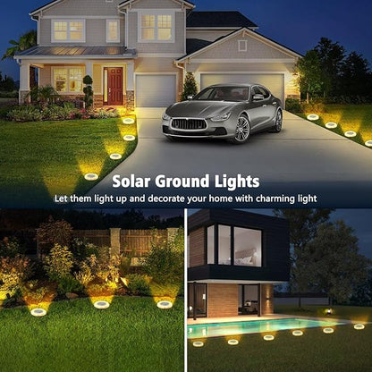 8 Pack Solar Ground Lights Outdoor, 8 LED Solar Disk Lights, IP65 Waterproof Long Lasting Flat Light for Garden Pathway Walkway Yard (Warm White)