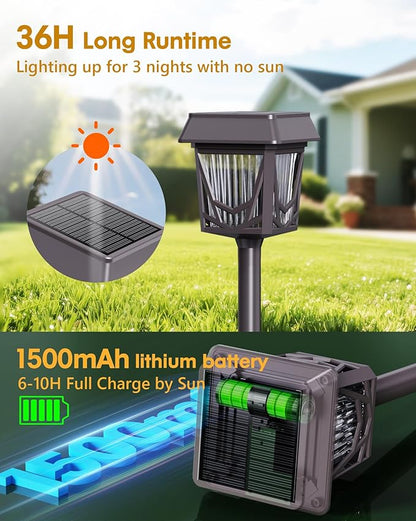 Solar Garden Lights, 6 Pack Bright Pathway Lights with Large Panel, 36H Long-lasting, Type-C Fast Charge, Breathing, Durable Waterproof Outdoor Lighting for Patio/Yard/Walkway/Driveway/Pool/Landscape