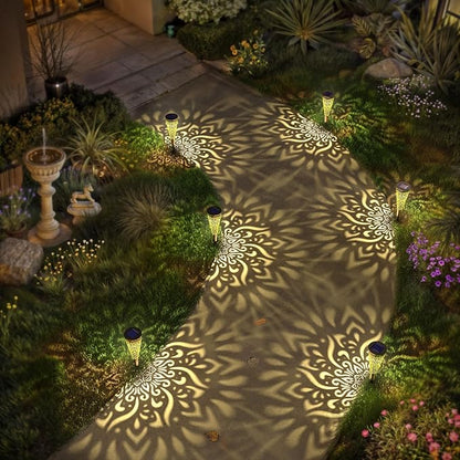 6 Pack Solar Lights Outdoor Garden Decorative Mandala Solar Garden Lights with Warm Light Waterproof Solar Pathway Landscape Lights for Path Backyard Walkway Yard Decor, Gardening Gifts for Women
