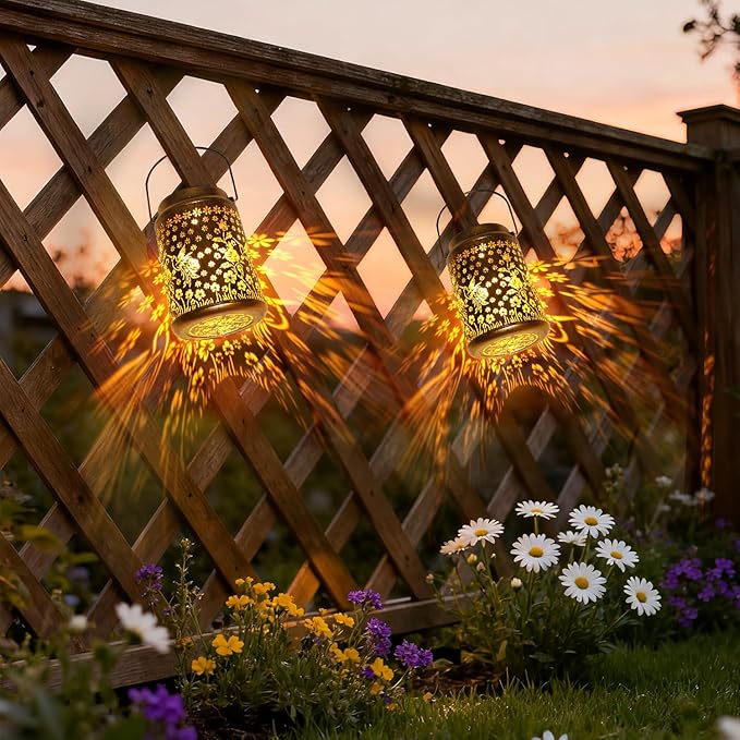 2 Pack Solar Lanterns Outdoor Waterproof Hummingbird Garden Decor Gift for Women, Mom, Grandma, Metal LED Decorative Hanging Light for Yard, Patio, Lawn