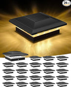 24-Pack Warm White Solar Patio Post Lights, Outdoor LED Caps