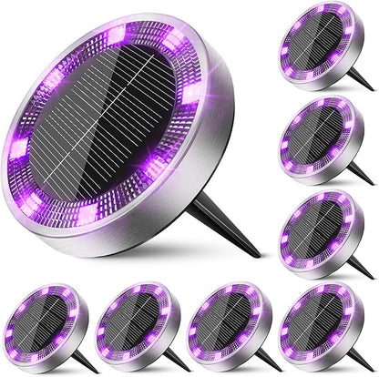 Peasur Solar Ground Lights Outdoor, 8 Pack Flat Solar Powered Disc Lights, IP68 Waterproof, Anti-Rust, Landscape Lighting for Pathway Garden Yard Lawn Walkway Landscape Driveway, Purple