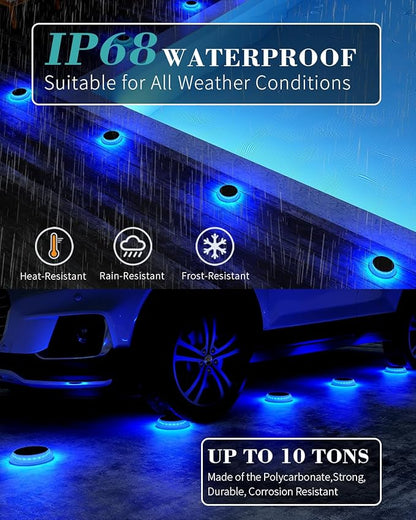 6 Packs Solar Driveway Lights, Blue Dock Deck Lights Solar Powered Outdoor IP68 Waterproof, Stick on Light for Step, Stair, Driveway, Pool, Pathway, Walkway, Patio