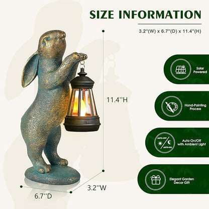 MININOVA Garden Statues Rabbit with Solar Lantern Resin Outdoor Bunny Figurines Decorations for Patio Yard Lawn Ornaments Gifts for Birthday Easter Housewarming