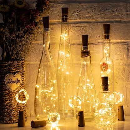 Brightown 10 Pack 7ft Battery Operated Wine Bottle Lights with Cork 20 LED Bulbs, Warm White Glow, Waterproof, Flexible Silver Wire, Lovely for Liquor Bottles DIY Party Christmas Wedding Décor