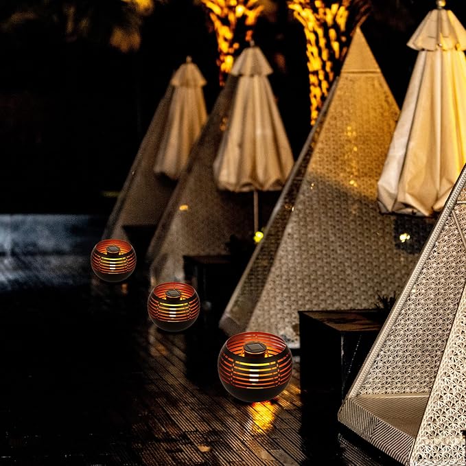 Solar Lanterns Outdoor Waterproof, Solar Table Lamp for Outside Patio, Metal Pot with Warm Yellow Dancing Flickering Flame Light LED Tabletop Lamp Decorative for Garden Decor, Landscape, Yard (Candel)