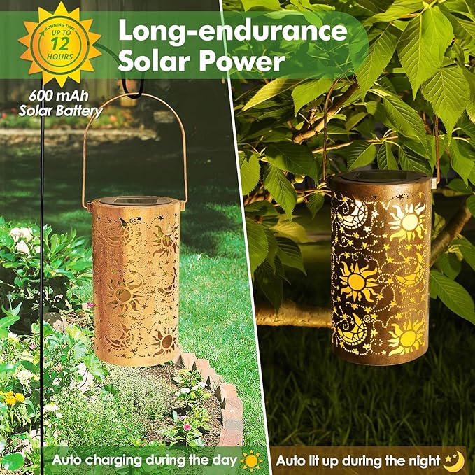 Elegant Hanging Solar Lanterns for Backyard, Waterproof LED