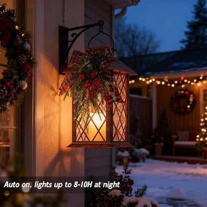 Christmas Solar Lanterns Outdoor Waterproof, 13" Outdoor Solar Powered Lantern with Flickering LED Candle, Christmas Hanging Lantern Decorations for Porch Patio Garden Balcony Pathway, 1 Pack