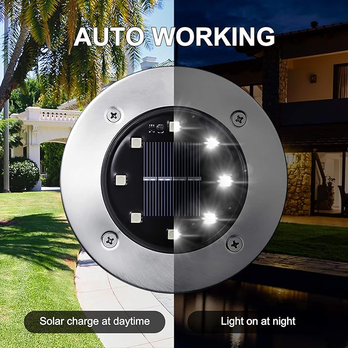Solar Flat Disk Lights 16-Pack, Waterproof Walkway