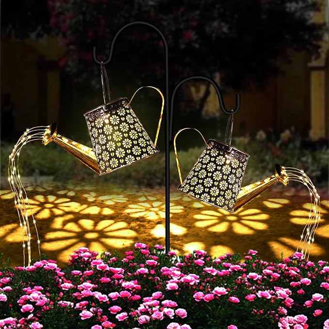 Solar Watering Can with Lights, 2Pack Solar Light Garden Decor for Outside, Pathway Walkway Patio Yard Outdoor Decoration Gift (Warm White 90LED)
