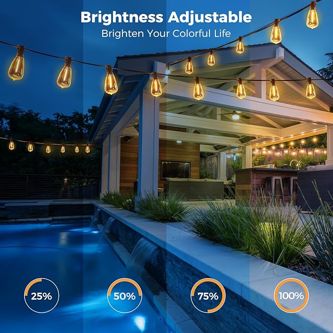 litogo 100 FT LED String Lights for Outside, Waterproof Outdoor Patio Lights with Dimmable Edison Bulbs, Warm White Hanging Light with Timer for Backyard Yard Gazebo Party Tent Garden Tree