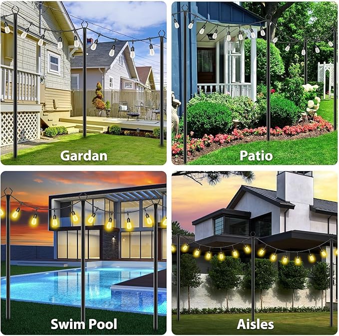 Heavy-Duty String Light Poles 8-Pack, 10ft Deck