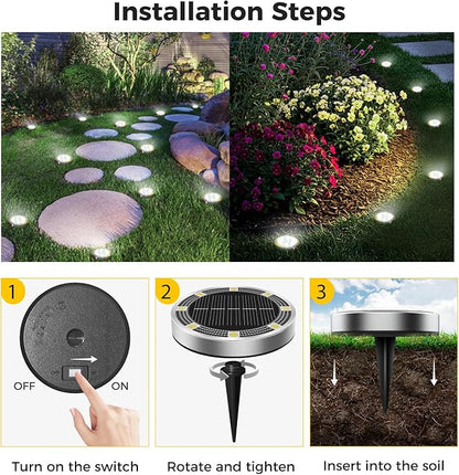 6 Pack Solar Ground Lights Outdoor, 8 LED Mini Flat Solar Disc Lights, IP65 Waterproof Pathway Lights Solar Powered, Landscape Lighting for Garden Walkway Driveway Pathway Yard Lawn,Cool White