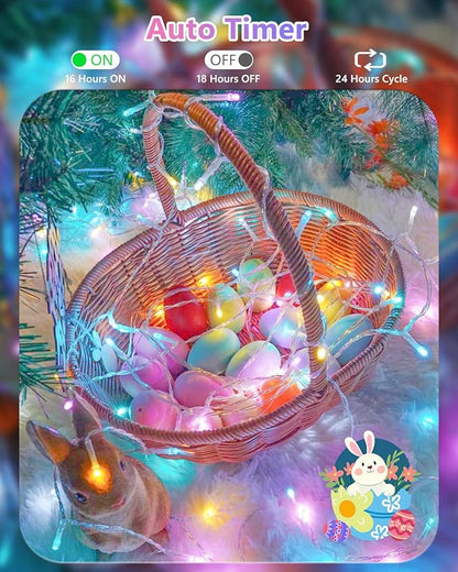 Easter Lights Battery Operated Twinkle Lights, 2 Pack 66FT 200LED Multicolor easter String Lights, 8 Modes Waterproof Pastel Light Indoor Outdoor, Fairy Lights for Room Garden Party Easter Decorations