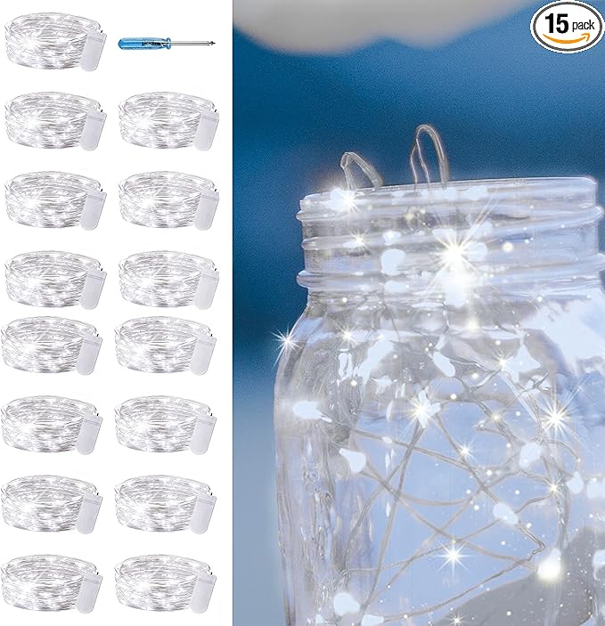 15-Pack Christmas String Lights, 6ft 20 LED Waterproof Twinkle Lights