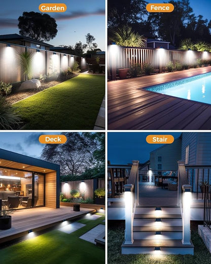 4 Pack Solar Motion Lights Outdoor, Waterproof Fence Lights Solar Powered with 3 Lighting Mode, Cold White LED Step Light for Outside Wall Yard Deck Stairs Garden - Black