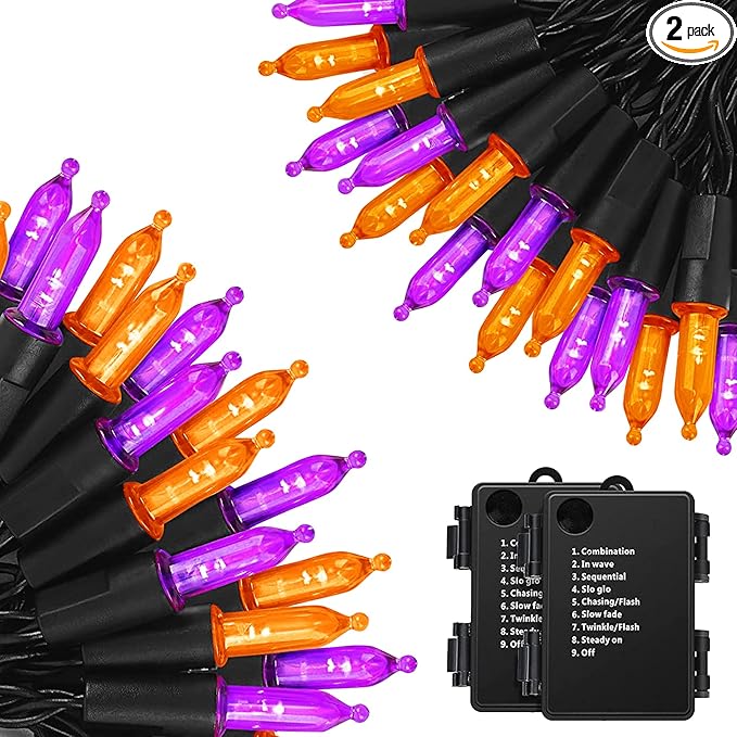 2-Pack Halloween String Lights, 17ft 100 LED Waterproof Twinkle Lights