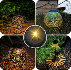 Courtyard Solar Hanging Lanterns 4-Pack, Metal Porch Decor
