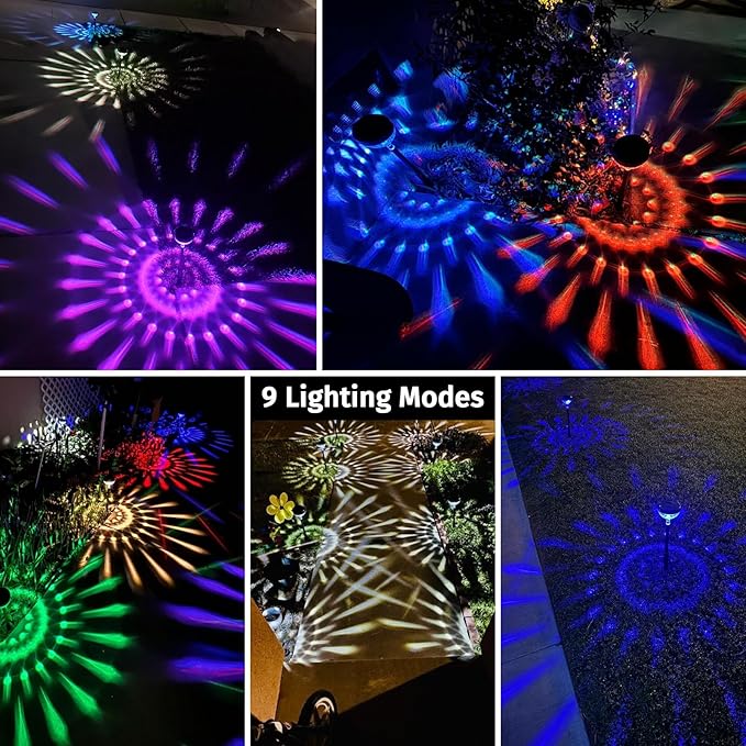 2Pack Solar Pathway Lights Outdoor, Color Changing+8 Fixed Color (Warm White, Cool White, Colored) Solar Lights Outdoor, Bright Solar Powered Garden Light