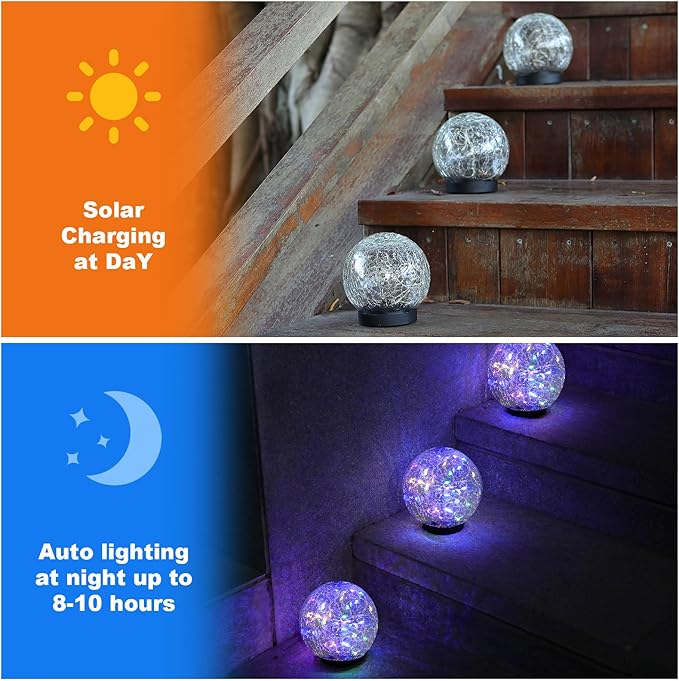 Solar Globe Lights Outdoor Waterproof-Solar Balls-Solar Garden Lights-Orbs for Outside 6 Pack Cracked Glass Ball for Lawn Patio Yard Backyard Decorations