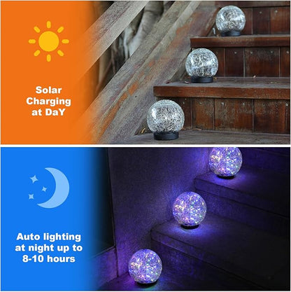 Solar Globe Lights Outdoor Waterproof-Solar Balls-Solar Garden Lights-Orbs for Outside 8 Pack Cracked Glass Ball for Lawn Patio Yard Backyard Decorations