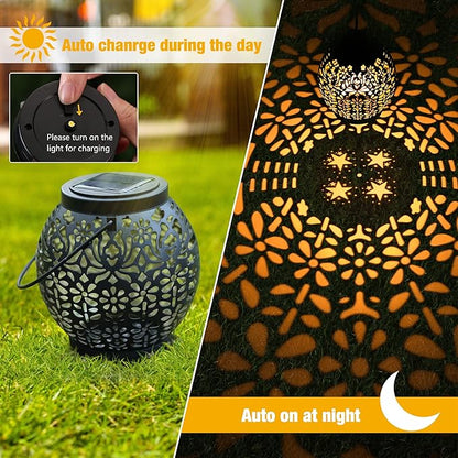 Brizled Solar Lantern Lights, 2 Pack Outdoor LED Hanging Lantern Lights with Star Projection, Warm White Solar Garden Lighting Retro Table Lanterns Light Waterproof for Garden Patio Courtyard Path