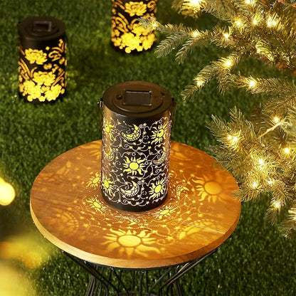 Outdoor Solar Lanterns Garden Decor Hanging Solar Lantern Lights Waterproof Metal Garden Lantern with Sun Star Moon Decorative Yard Lantern Decor as Gift for Women