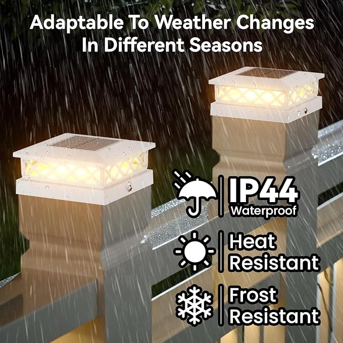 6 Packs Solar Post Cap Lights for Fence and Deck – Auto On/Off Outdoor Lighting, 2 Color Modes with 16 LEDs, Fits 4x4 5x5 6x6 Posts (White)