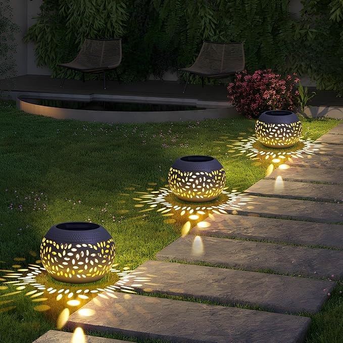Solar Lanterns Outdoor Table Lights,2 Pack Waterproof Decor,Hollow Out Retro White Metal Patio Lights Gifts for Women Mom Yard Porch Garden Balcony Indoor Tabletop Decorations