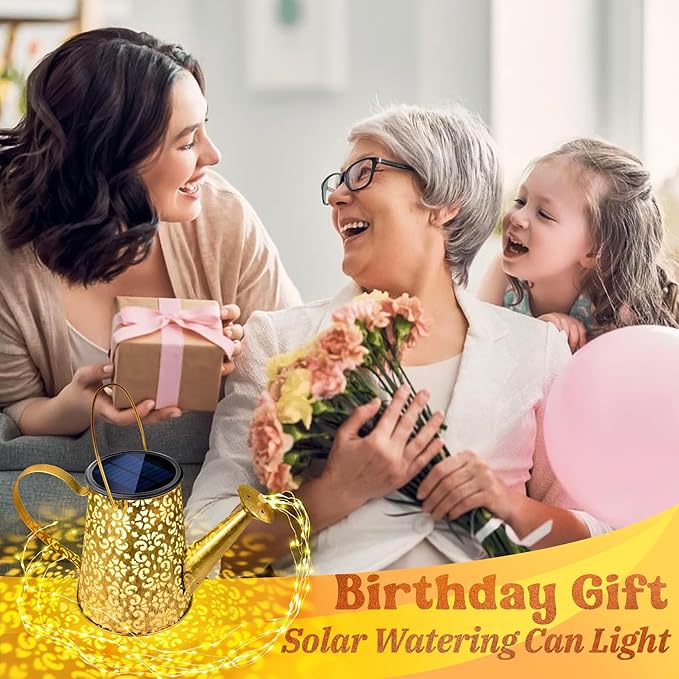 Anordsem Solar Watering Can Lights: Metal Cloud Lantern Outdoor with Hook - Waterproof Garden Art Hanging Decoration for Yard Patio Lawn - Christmas Birthday Gifts for Women Mom Grandma