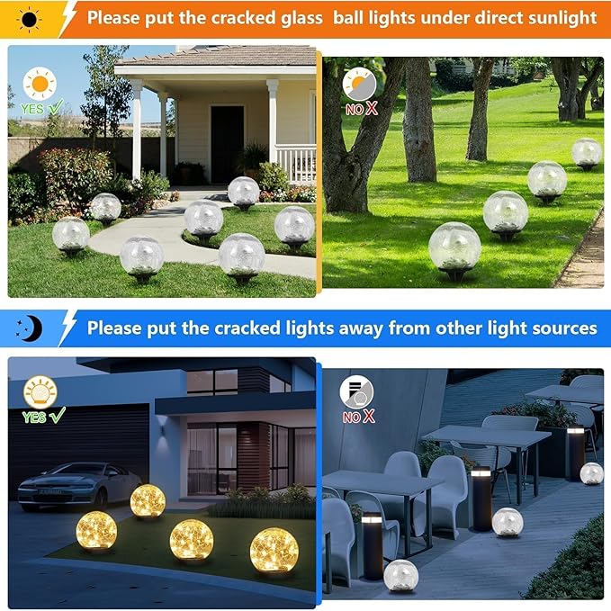Solar Garden Lights Outdoor Waterproof, 4 Pack 30 LEDs Cracked Glass Ball Light, Ground Landscape Garden Decor, Solar Globe Decorative for Pathway/Patio/Lawn/Yard (Warm White, 3.9")