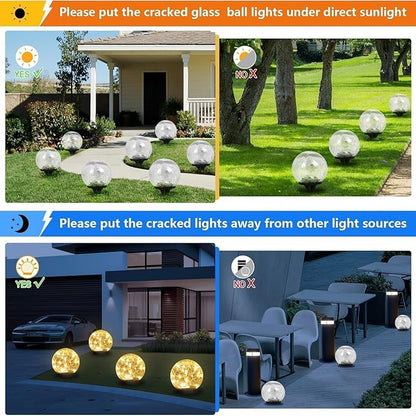 Solar Garden Lights Outdoor Waterproof, 4 Pack 30 LEDs Cracked Glass Ball Light, Ground Landscape Garden Decor, Solar Globe Decorative for Pathway/Patio/Lawn/Yard (Warm White, 3.9")