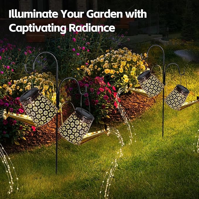 Solar Watering Can with Lights, 2Pack Solar Light Garden Decor for Outside, Pathway Walkway Patio Yard Outdoor Decoration Gift (Warm White 90LED)