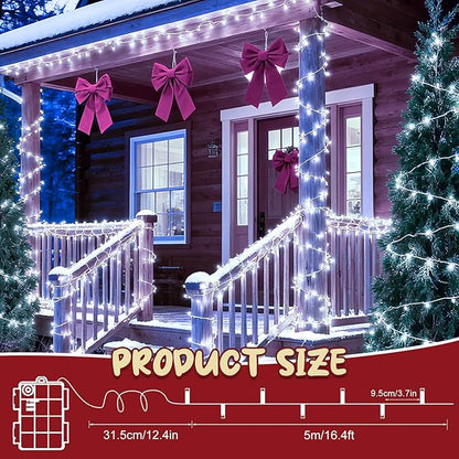 Christmas String Lights Battery Operated, LED Christmas Lights Outdoor with Tiimer White Wire Mini Lights 16.4ft 50LED for Christmas Tree Garland Wedding Party Cool White
