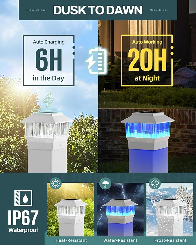 RGB&Warm Solar Post Cap Lights 50 Lumen, Outdoor 4x4 3.5x3.5 4.5x4.5 or 5.5x5.5 Led Fence Deck Patio Garden Post Lights for Christmas Halloween Parties(White, 1 Pack)