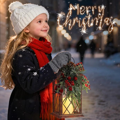 Christmas Solar Lanterns Outdoor Waterproof, 13" Outdoor Solar Powered Lantern with Flickering LED Candle, Christmas Hanging Lantern Decorations for Porch Patio Garden Balcony Pathway, 1 Pack