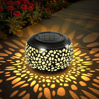 2 Pack Solar Lanterns Outdoor Waterproof Lights, Black Hollow Out Metal Table Light, Unique Gardening Gifts for Women Mom, Outside Garden Yard Balcony Indoor Tabletop Decorations, 2 Modes