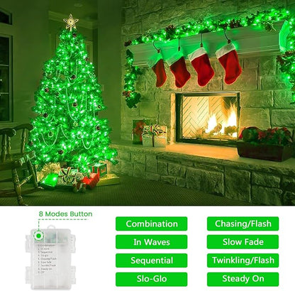 2 Pack St. Patrick's Day String Lights Battery Operated with Timer, 66FT 200 LED Waterproof Twinkle Lights, 8 Modes Fairy Light for Indoor and Outdoor Christmas St. Patrick's Day Decorations (Green)