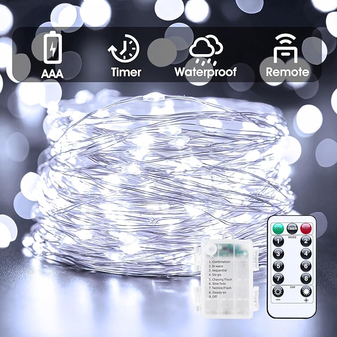 Christmas String Lights, 33ft 100 LED Waterproof Twinkle Lights