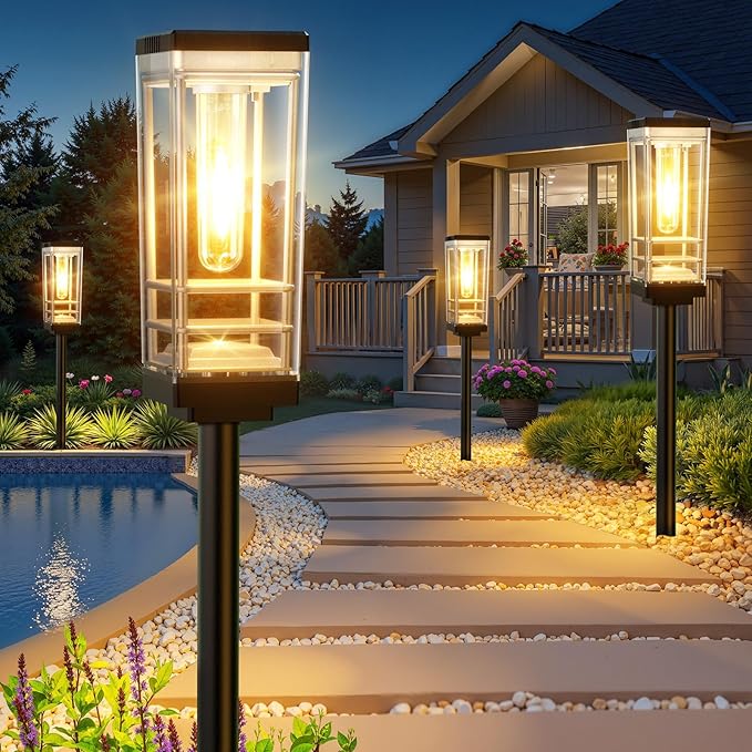 4 Pack Solar Lights Outdoor, Up to 15 Hrs Brighter Solar Pathway Lights, Luxury Taller Solar Outdoor Light Waterproof for Path Garden Yard Landscape Walkway Driveway, Warm White