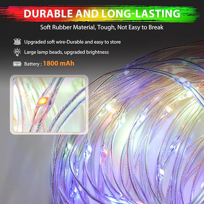 Camping String Lights, 4 in 1 Quick Storage 32.8FT Rechargeable Tent Lights with 9 Lighting Modes, Hanging Waterproof Portable LED Lamp for Outdoor Patio Awning Garden Party Camping Essentials Gear