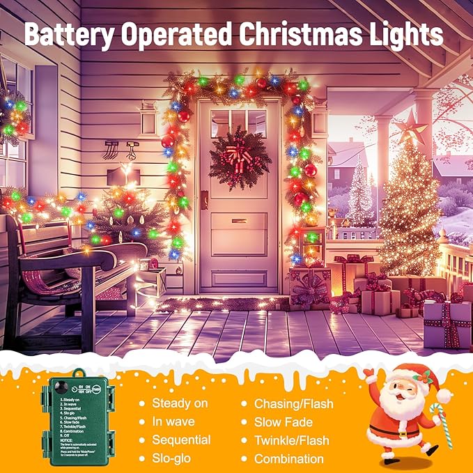 Christmas Fairy Lights 4-Pack, 66ft 200 LED Battery Twinkle Lights