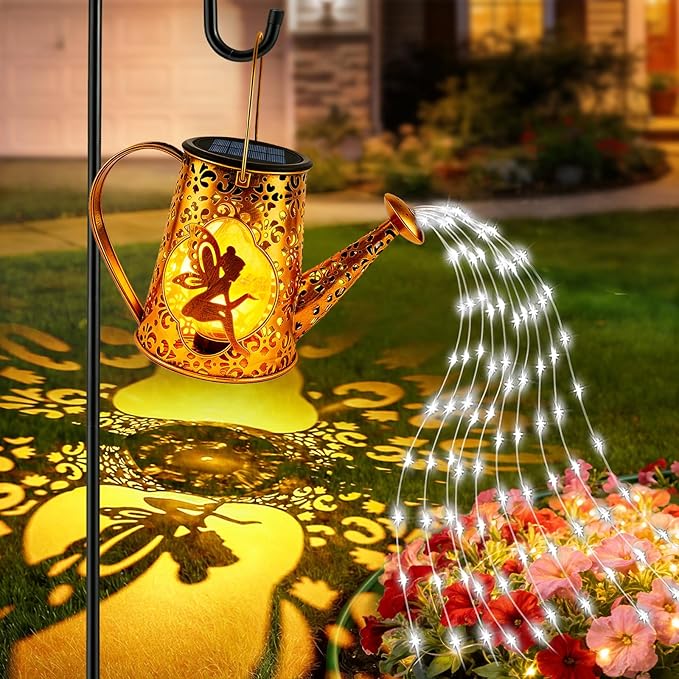Solar Watering Can Lights, Unique Fairy Gifts for Women Mom Grandma Birthday, Waterproof Outdoor Garden Decor Large Hanging Solar Lantern Fairy Lights for Patio Porch Yard Flowerbed Pathway (White)